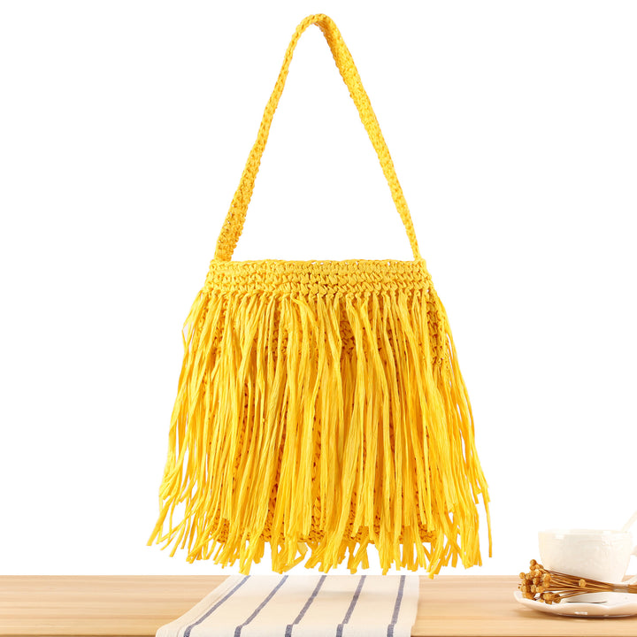 Trendy Straw Bag with Fringed Design Bowlift