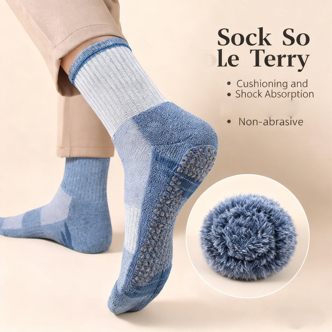 Cushioned Terry-Lined Non-Slip Grip Crew Socks with Plush Insole Bowlift