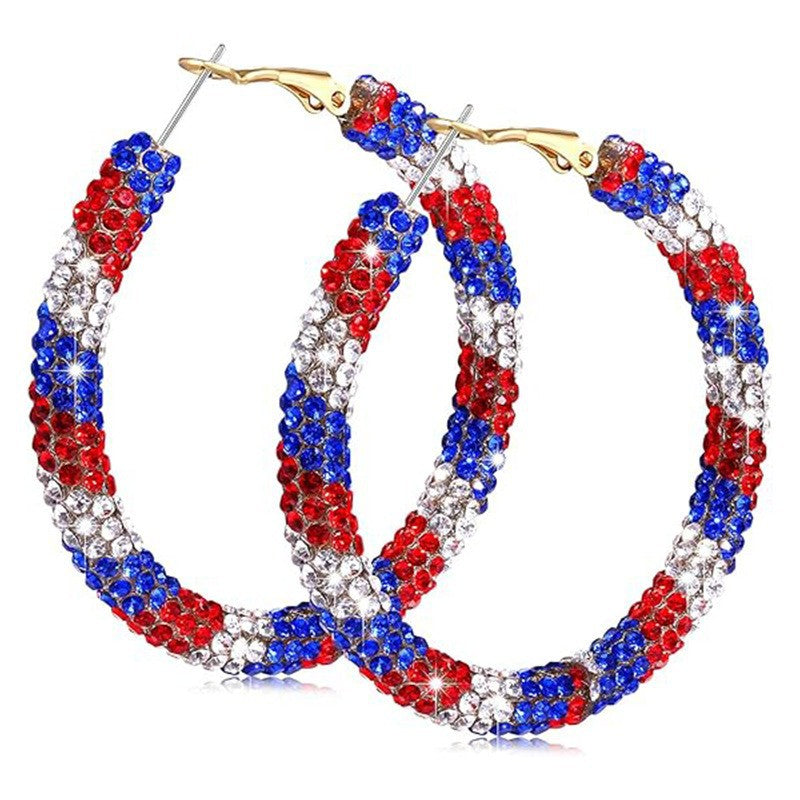 Women's nan patriotic rhinestone stars and stripes teardrop dangle earrings with fishhook Bowlift