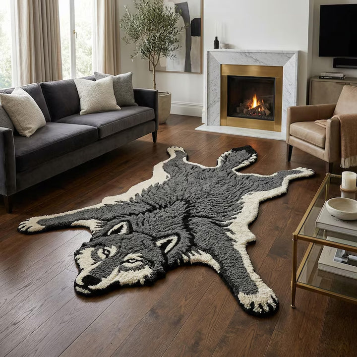 Plush Wolf-Shaped Carpet