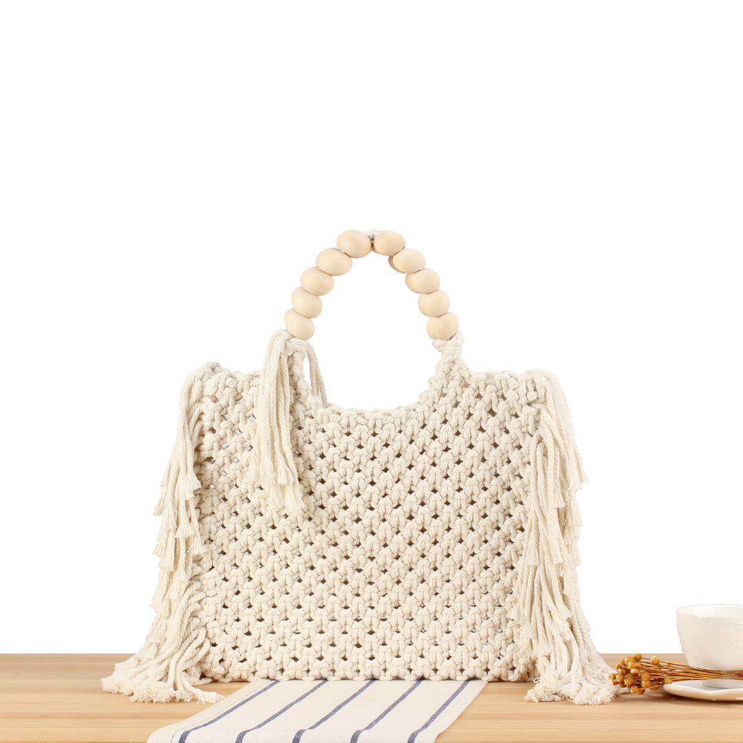 Hand-knotted tote bag with decorative fringes Bowlift