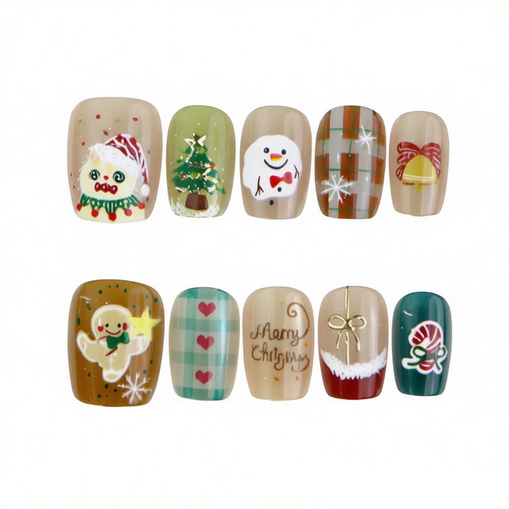 Festive Holiday Themed Press-On Nail Set Bowlift