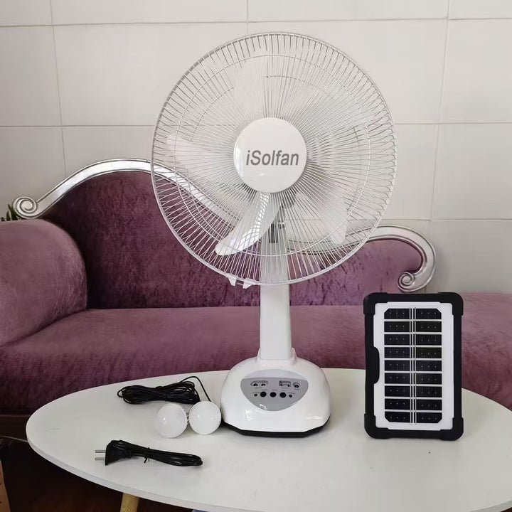 Women's solar-powered pedestal fan with integrated LED lighting and flexible control system Bowlift