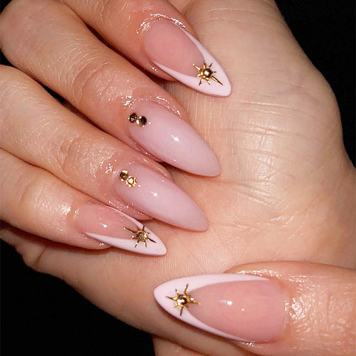 Stylish Press-On Nail Art Set with Floral and Gem Accents Bowlift