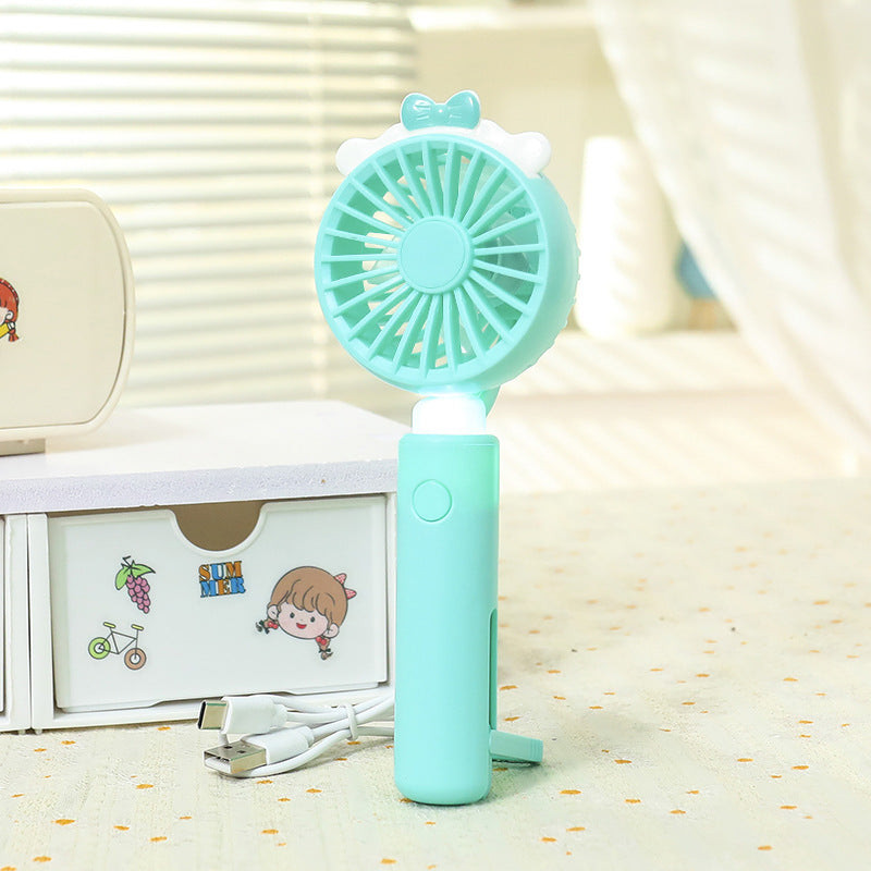 Women Portable Mini Handheld Fan with Light Function Bowlift