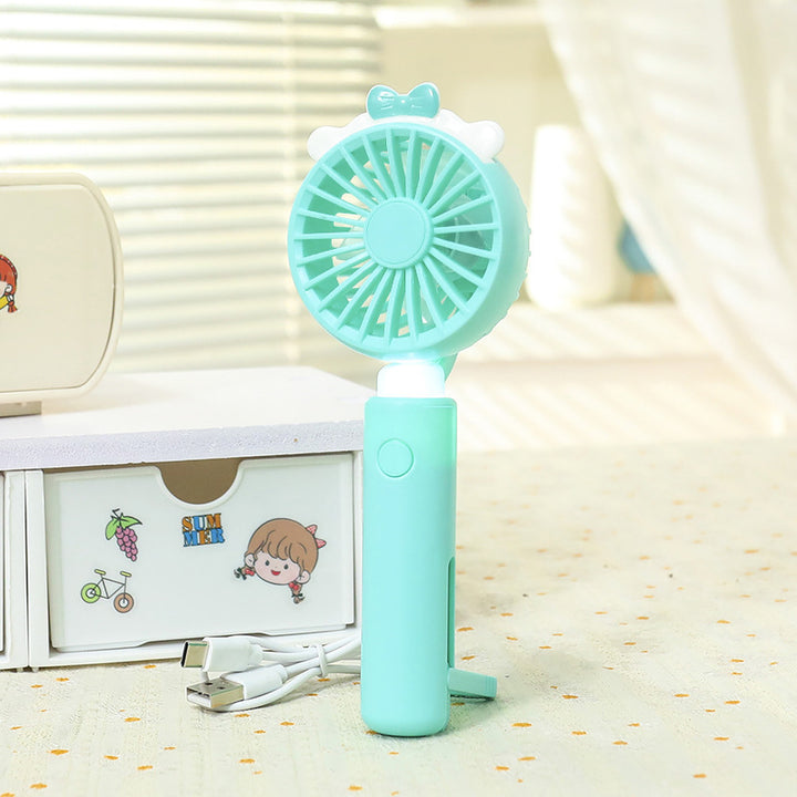 Women Portable Mini Handheld Fan with Light Function Bowlift