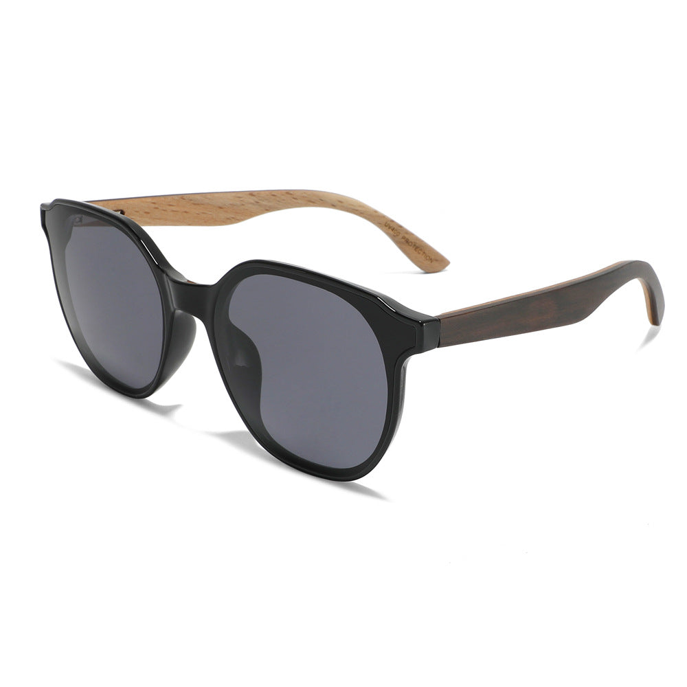 Rimless oversized cat eye polarized sunglasses with wood-effect temples Bowlift