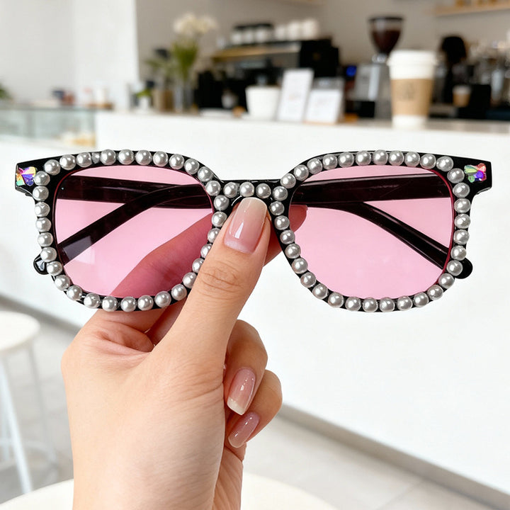 Luxury Pearl-Embellished Cat-Eye Sunglasses Bowlift