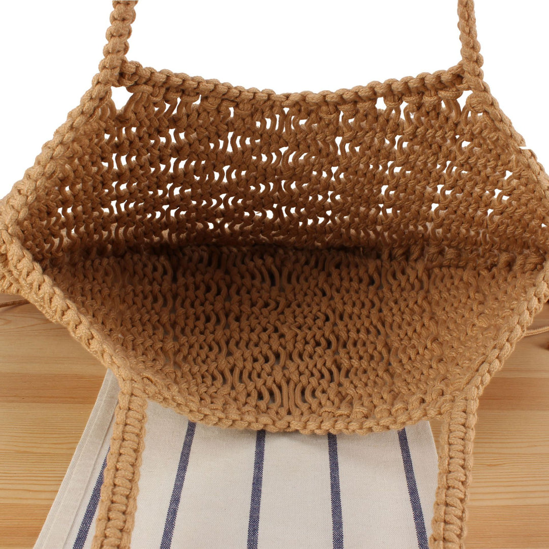 Macrame Tote Bag with Fringed Bottom Bowlift