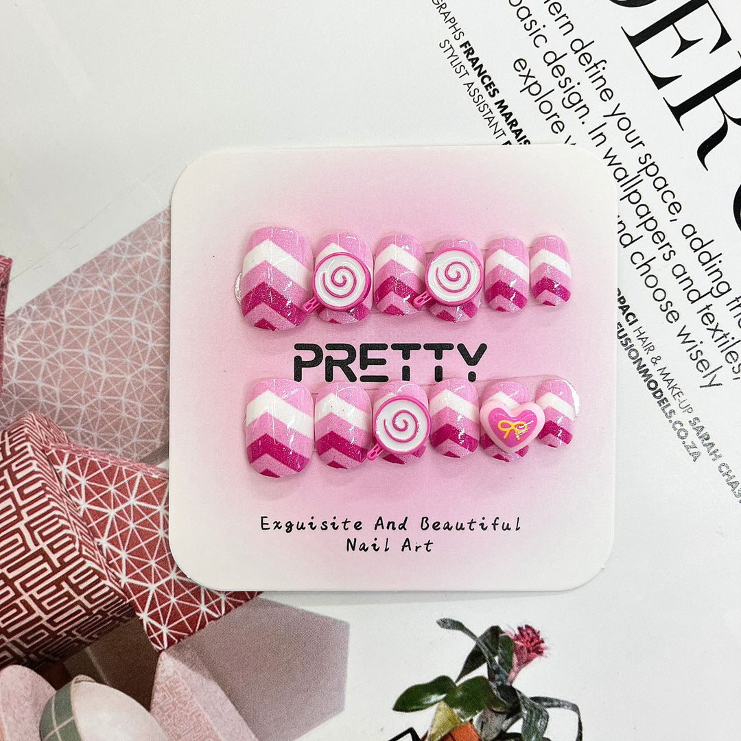 Artistic 3D Decorated Press-On Nail Set Bowlift