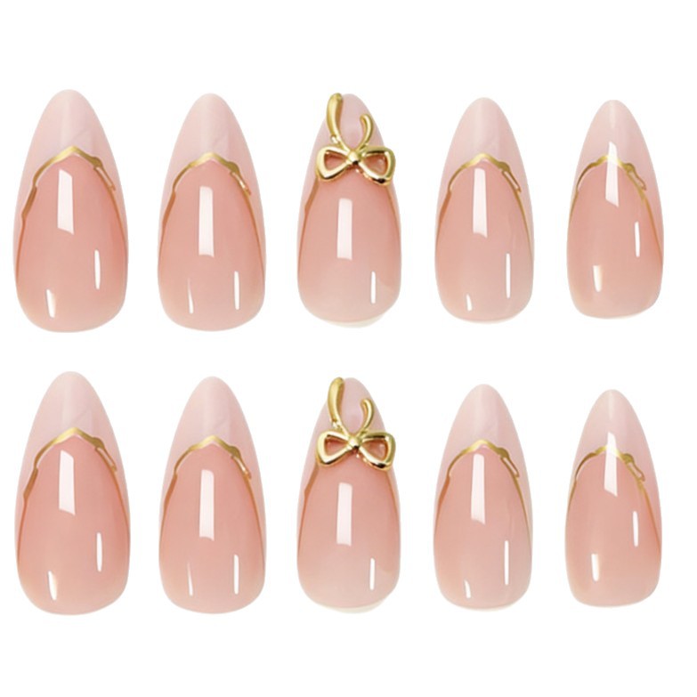 Elegant Stiletto Press-On Nail Set with Gold Accents Bowlift