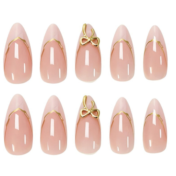 Elegant Stiletto Press-On Nail Set with Gold Accents Bowlift