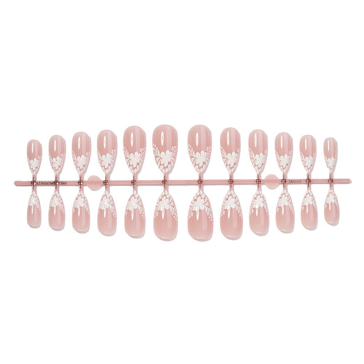 Artificial nail set with delicate floral decorations and translucent finish Bowlift