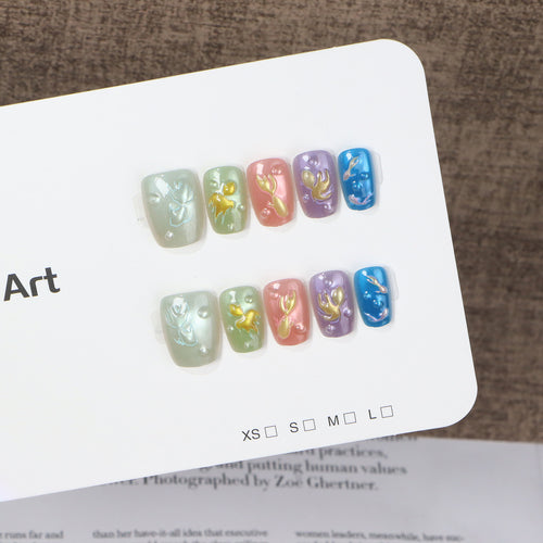 Artistic Press-On Nail Set with Floral Patterns Bowlift