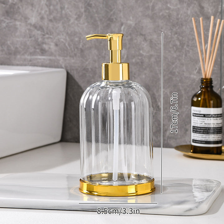 Ribbed Glass Soap Dispenser with Gold Pump Refillable Lotion Bottle Bowlift