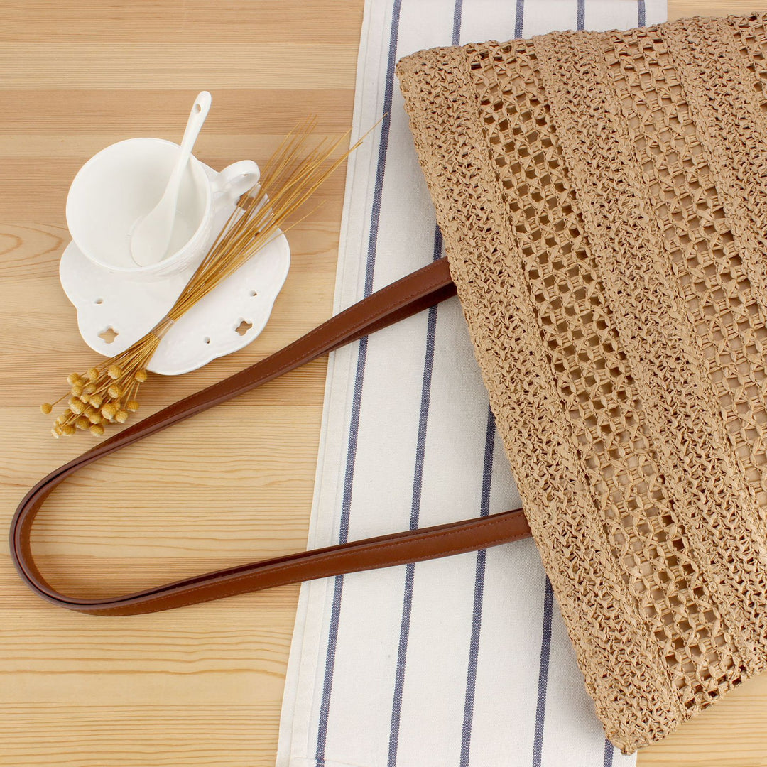 Elegant Bast Beach Bag with High-Quality Faux Leather Handles Bowlift