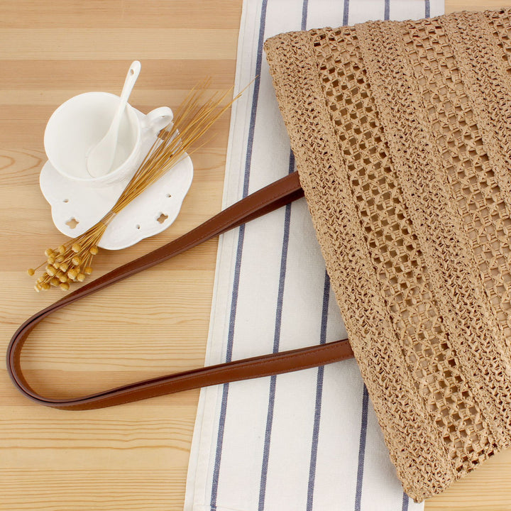 Elegant Bast Beach Bag with High-Quality Faux Leather Handles Bowlift