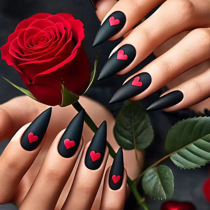 Heart-Embellished Matte Nail Art Bowlift