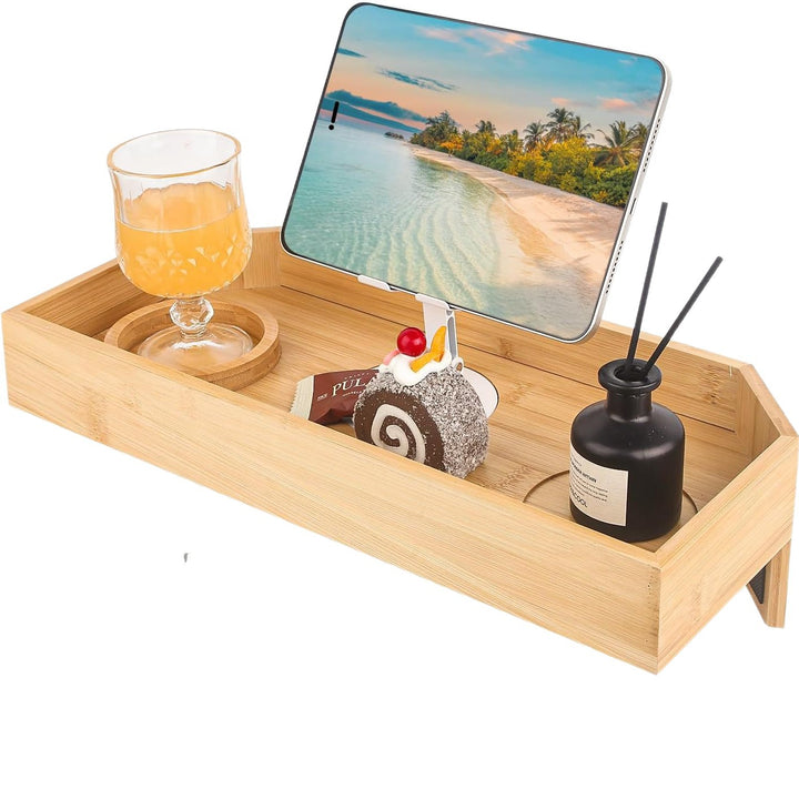 Adjustable Bamboo Bathtub Caddy With Foldable Tablet Stand And Drink Holder Bowlift