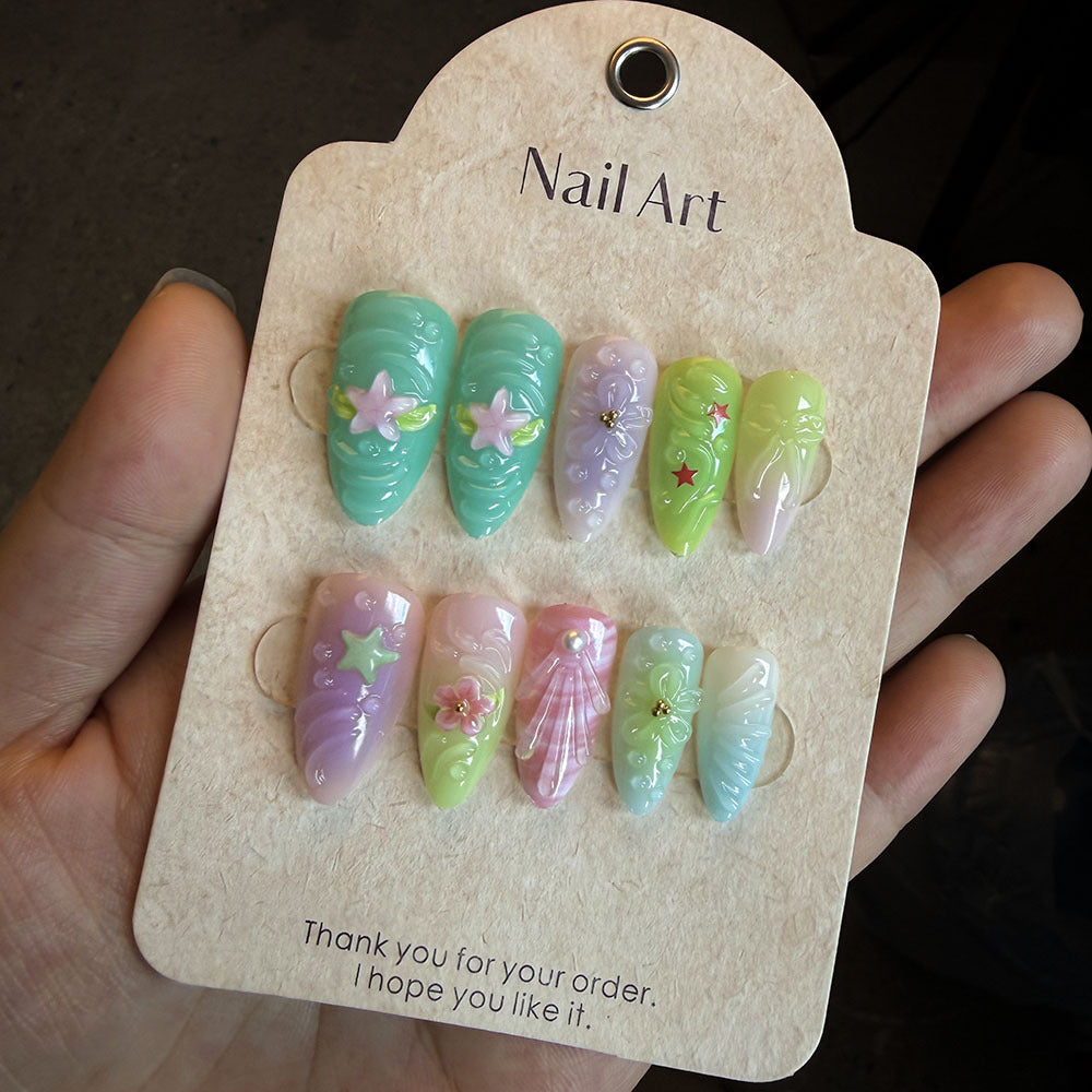 Artistic Nature-Inspired Press-On Nail Set Bowlift