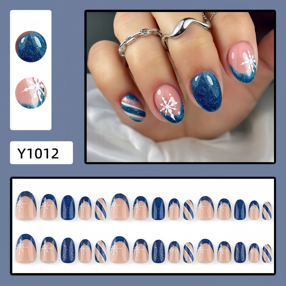 Artificial nails with sparkling blue and floral design Bowlift