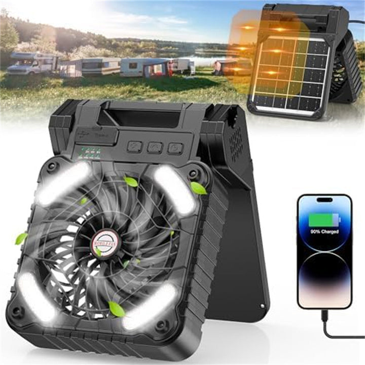 Unisex portable battery fan with LED work light power bank function and foldable handle Bowlift