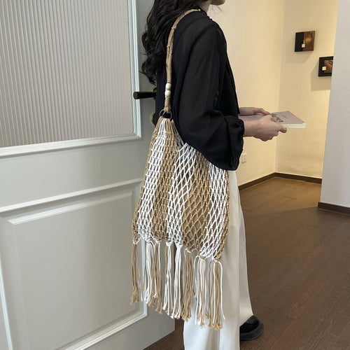 Macrame Tote Bag with Tassels Bowlift