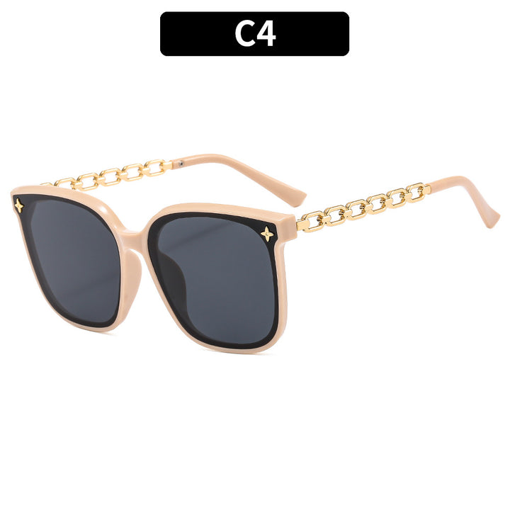 Oversized Square Frame Sunglasses with Chain Accents