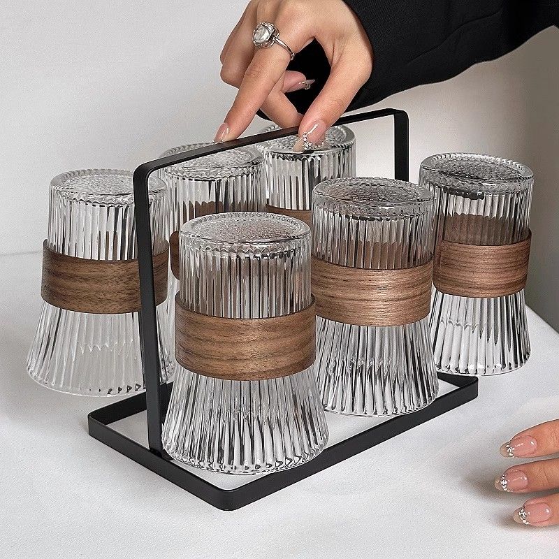 Ribbed Glass Tumbler with Removable Wood Sleeve Bowlift