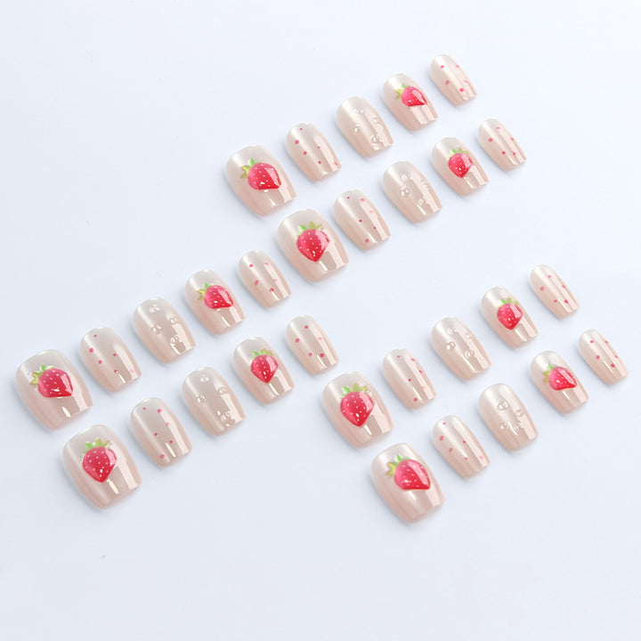 Strawberry-Themed Decorative Press-On Nails Bowlift