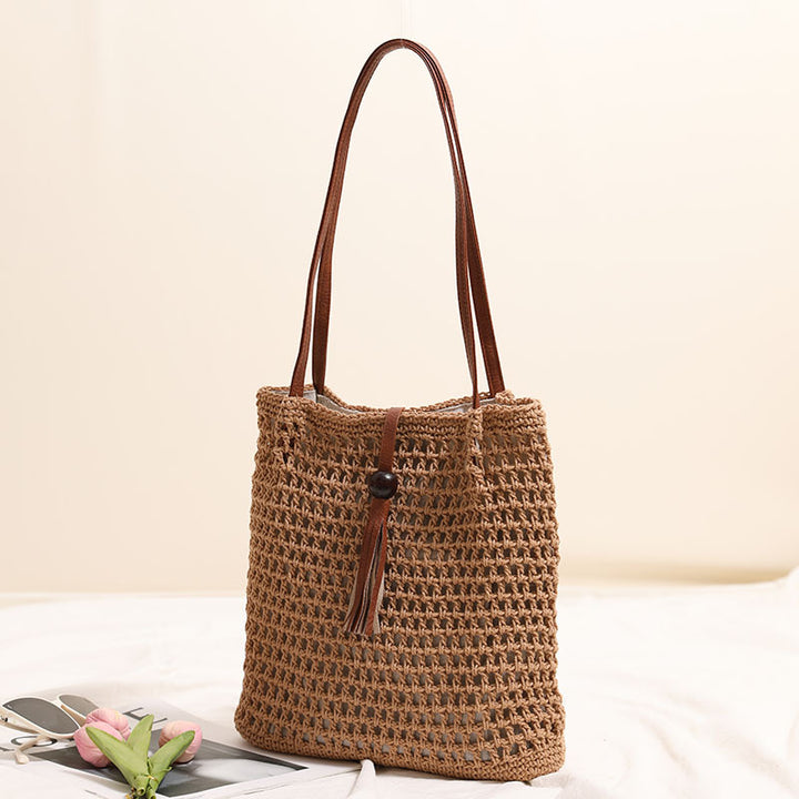 Hand-knotted basket bag with elegant leather handles Bowlift