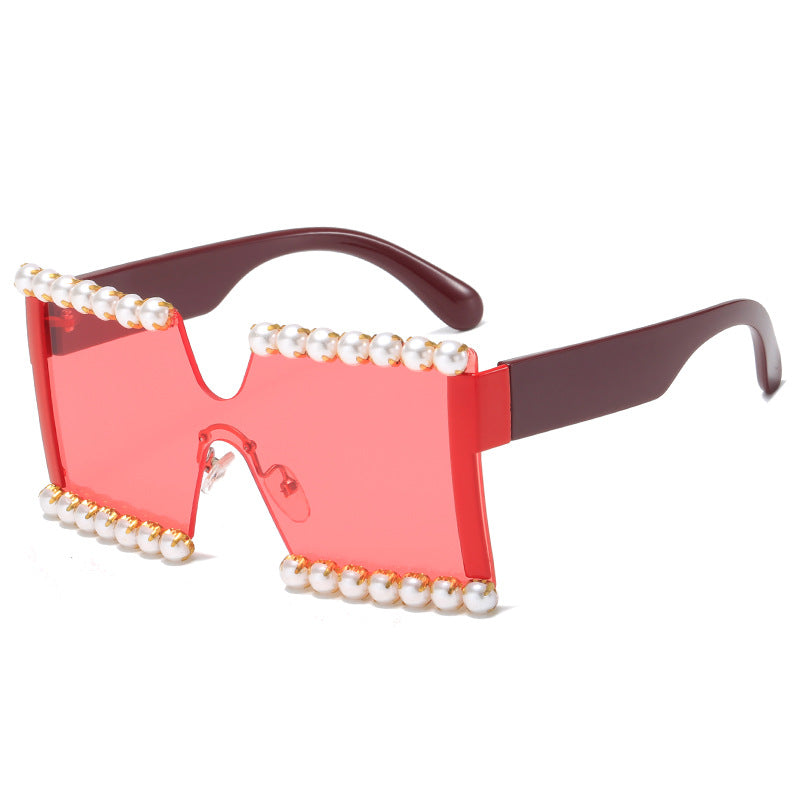 Ladies extravagant rectangular sunglasses with pearl decoration and UV protection Bowlift
