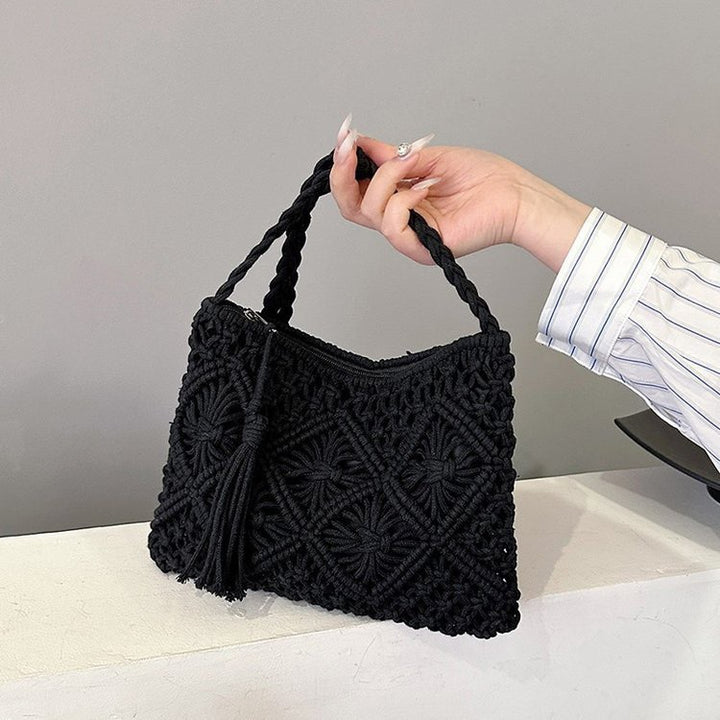 Macramé Shoulder Bag with Artistic Knot Design Bowlift