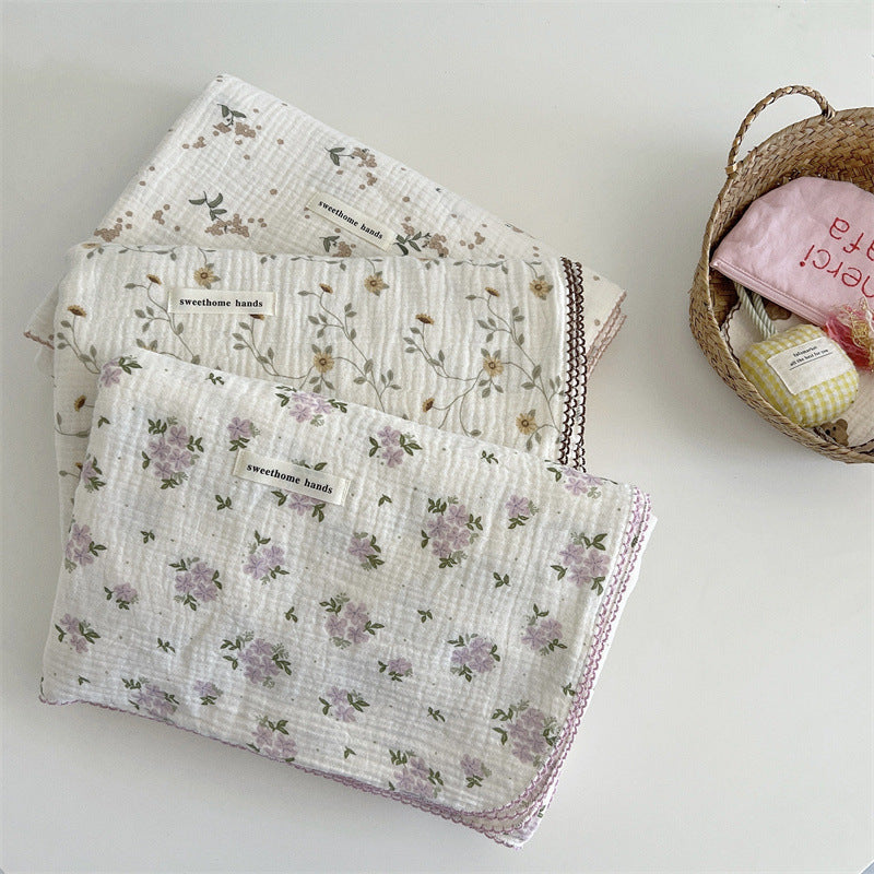 Unisex versatile muslin blanket with floral accents Bowlift
