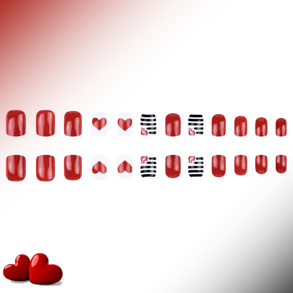 Artistic Heart-Themed Press-On Nail Art Bowlift