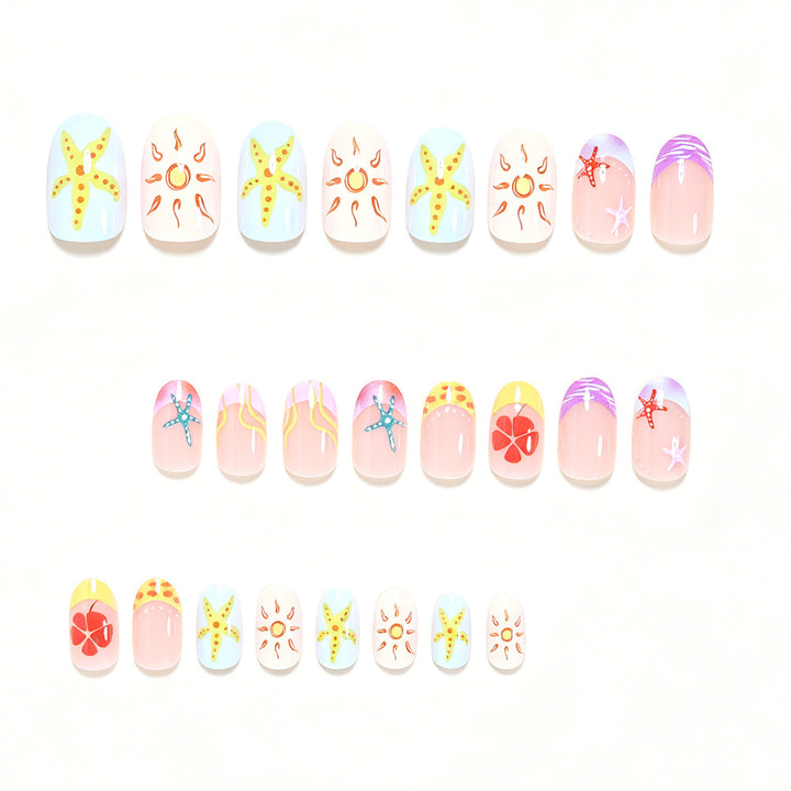 Artistic Summer-Themed Press-On Nail Art Bowlift