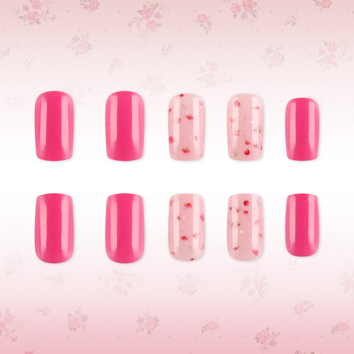 Elegant Floral Accent Press-On Nails Bowlift