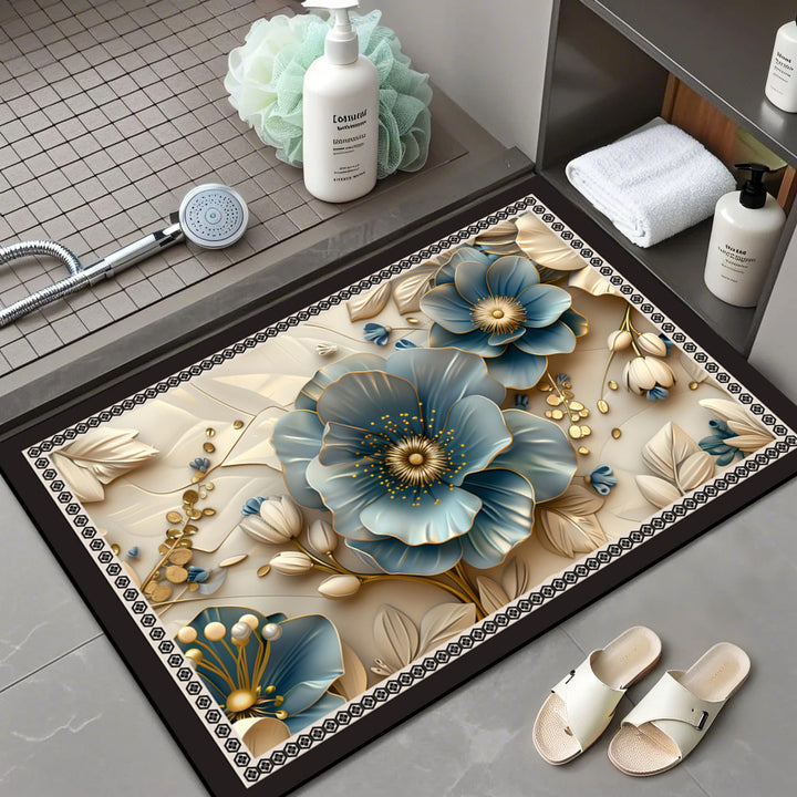 Floral Patterned Memory Foam Bath Mat Bowlift