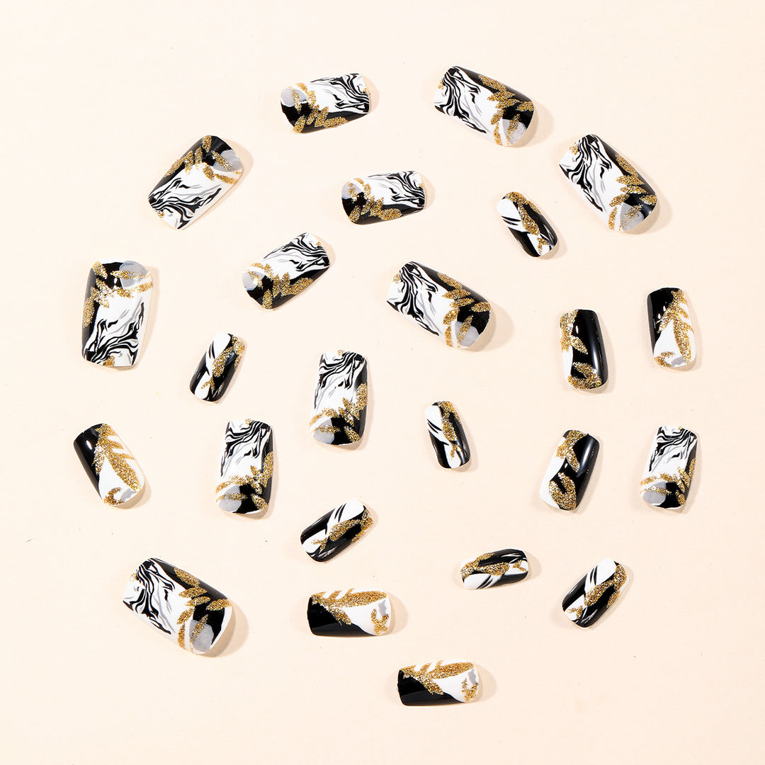 Elegant Marble-Effect Nail Art Extensions Bowlift