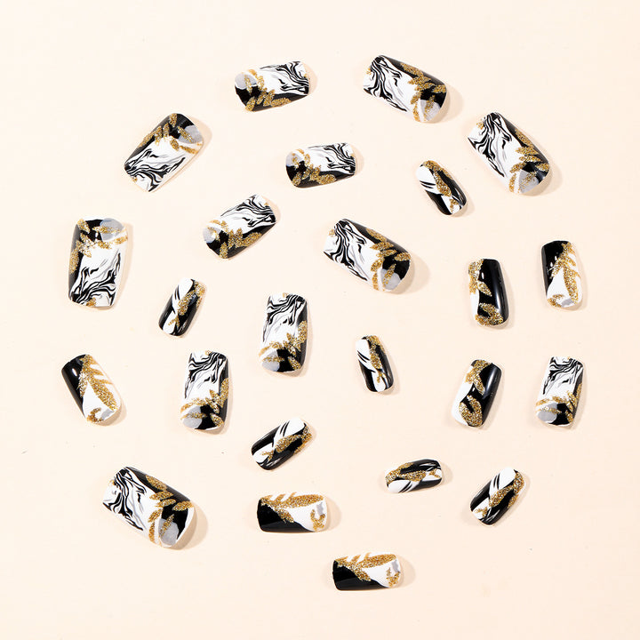 Elegant Marble-Effect Nail Art Extensions Bowlift