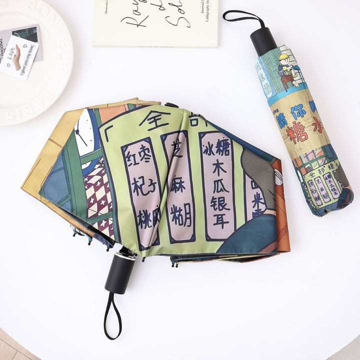 Ladies creative folding umbrella with graphic design Bowlift