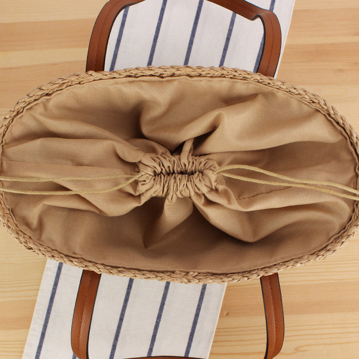 Handbag Made of Natural Wicker with Leather Handles Bowlift