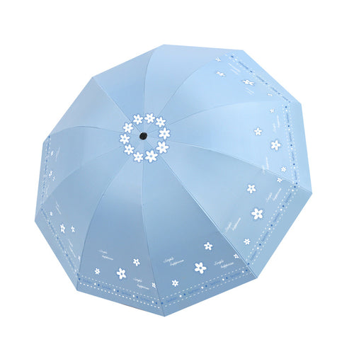 Women's Folding Umbrella with Floral Patterns and UV Protection Bowlift