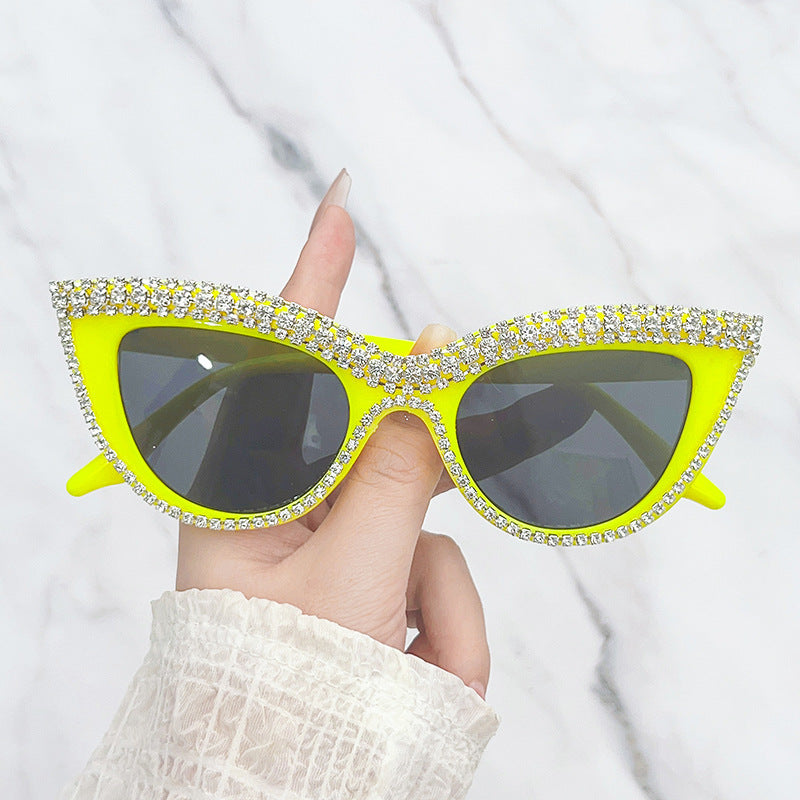 Glamorous Rhinestone-Embellished Shield Sunglasses Bowlift