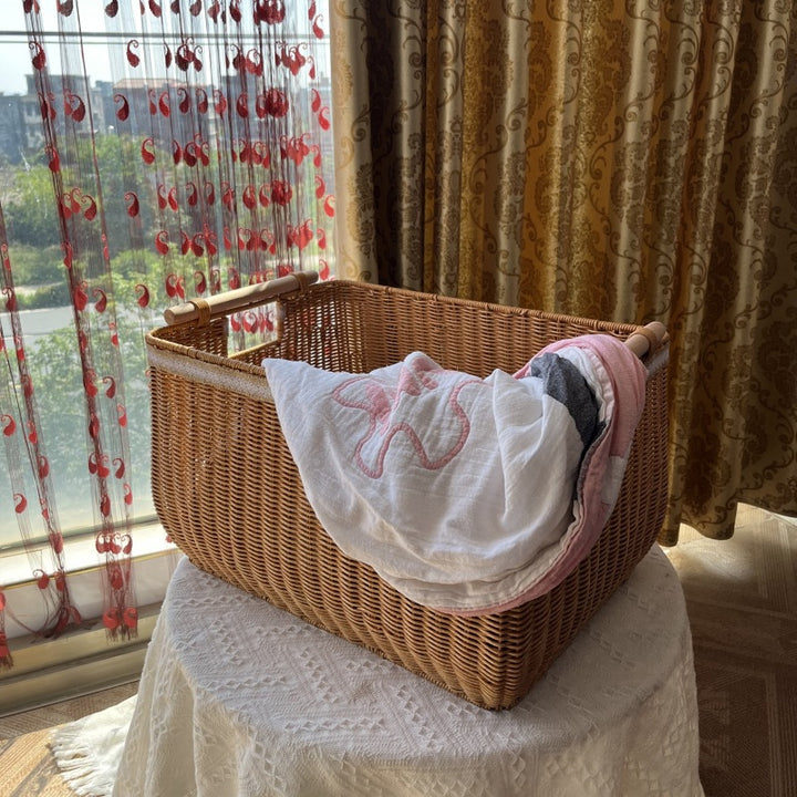 Handcrafted Woven Storage Basket with Wooden Handles Bowlift