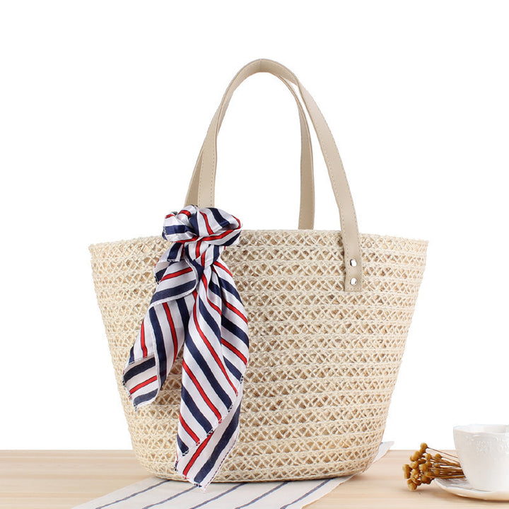 Woven Material Beach Bag with Elegant Bow Decoration Bowlift