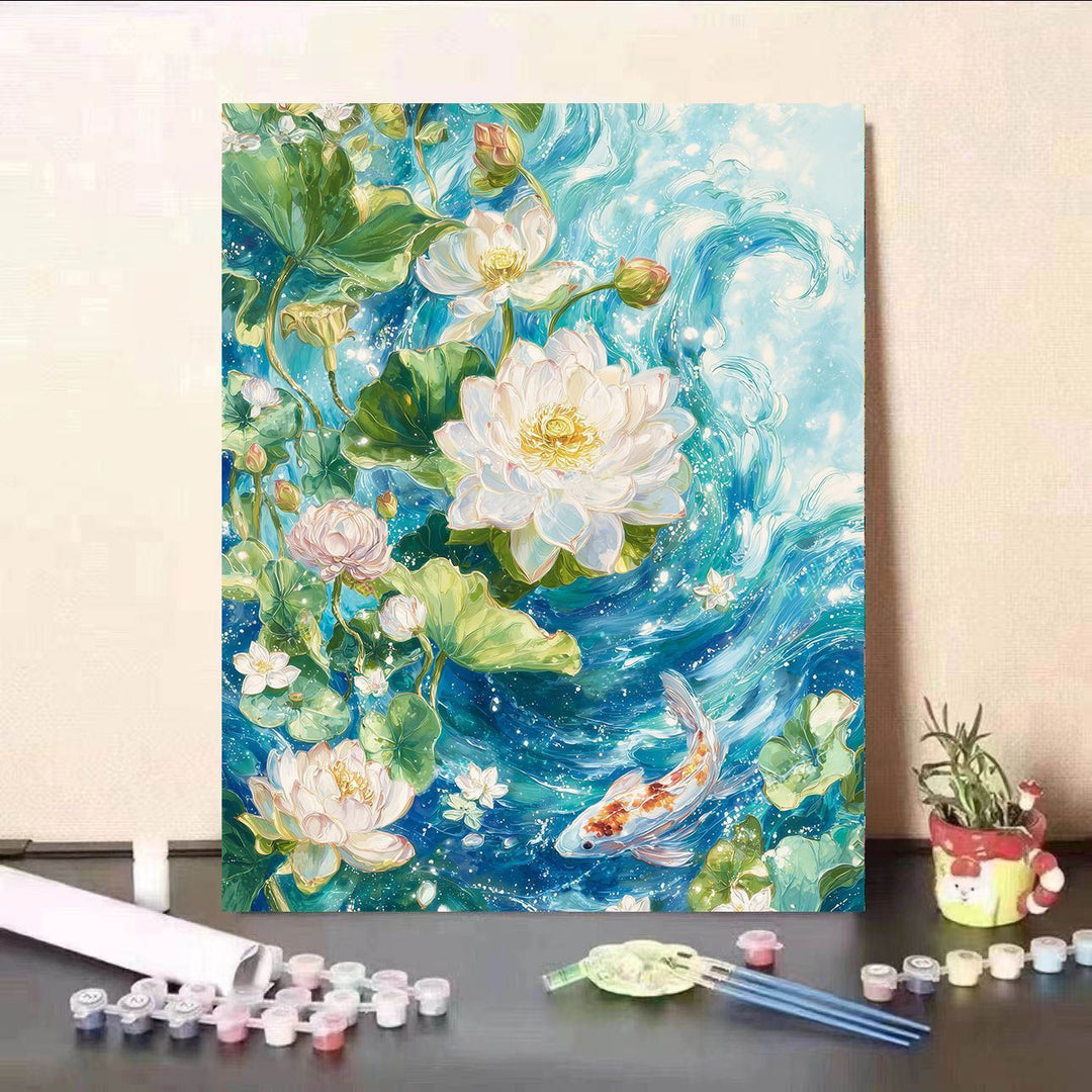 DIY Water Lily and Koi Fish Canvas Painting Kit Bowlift