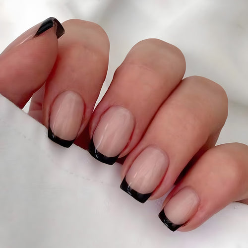 Elegant Square Tip Press-On Nails with Bold Black French Tips Bowlift