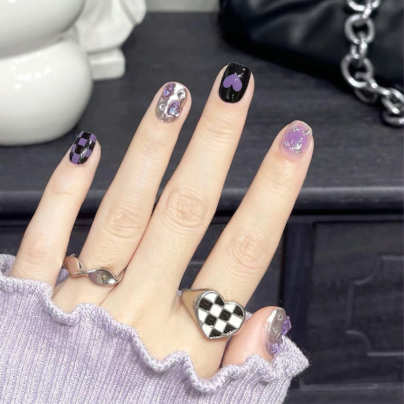 Artistic Press-On Nail Set with Heart and Star Designs Bowlift 1789389240