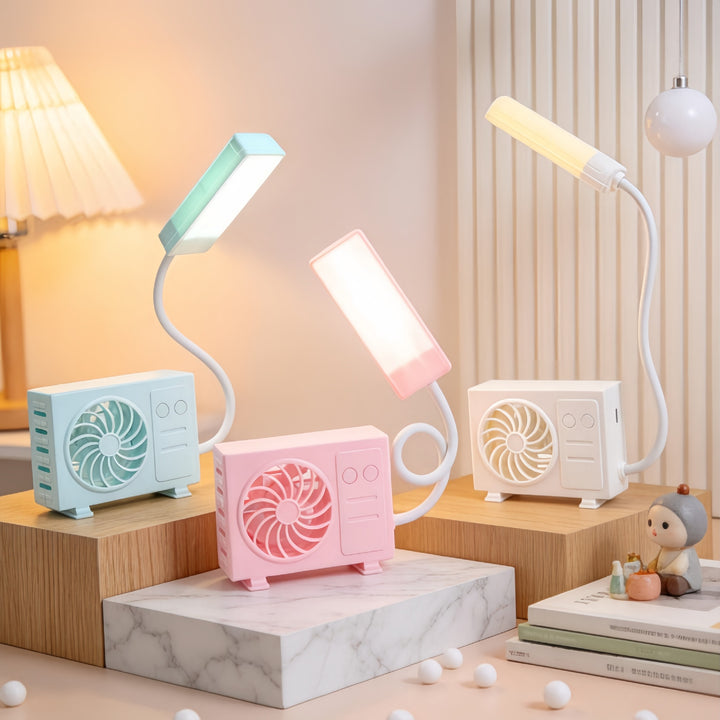 Women's table lamp with integrated USB fan Bowlift